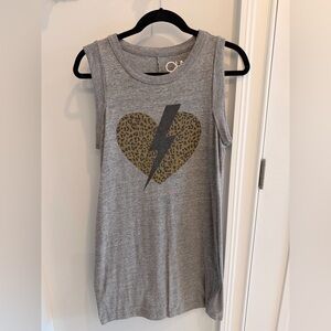 Chaser Gray Tank Dress with Leopard Heart and Lightning Bolt, size Medium
